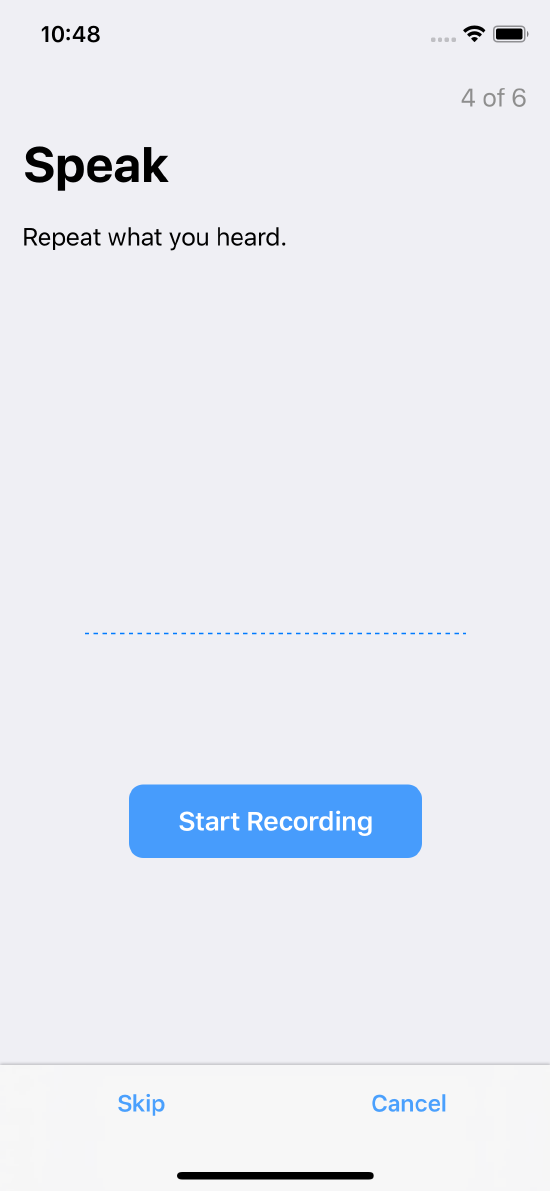 Prompts the user to record and repeat what they heard